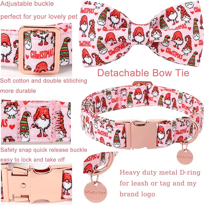 Christmas Dog Collar with Bow Tie, Cotton Christmas Bowtie Collar for Medium Girl Boy Dog, Comfortable Dog Collar Bowtie with Durable Metal Buckle, Adorable Pet Collar,S,Neck 10-16in