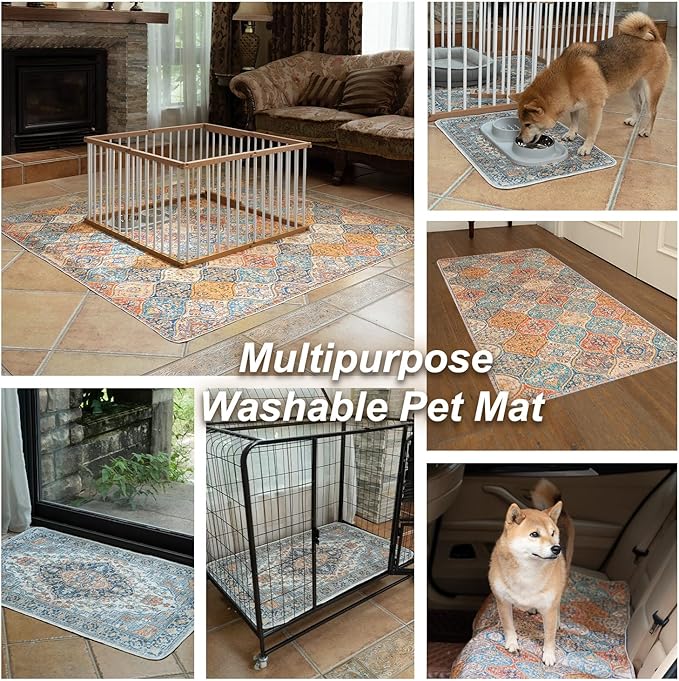 nunubaby 4PACK Washable Pee Pads for Dogs, Stylish, Non-Slip and Leak-Proof Pee Pads. Reusable Potty Pads for Dogs for Crates and Floors.(Brown/Multi, 24" x48")