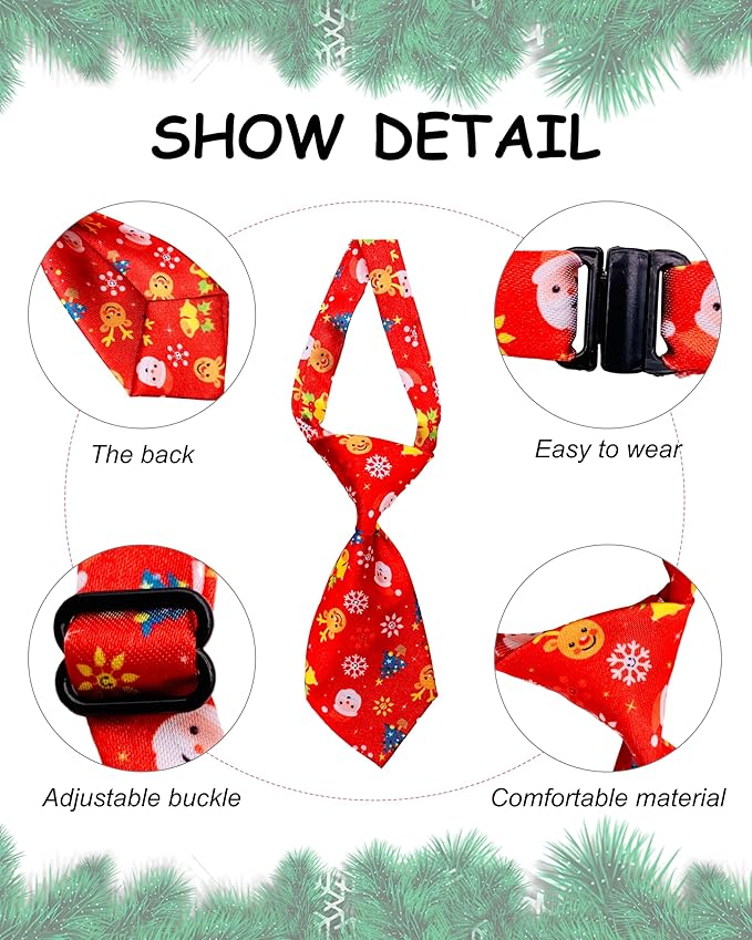 PET SHOW 10pcs Pack Christmas Small Dog Ties Neckties for Doggies Cats Adjustable Holiday Grooming Accessories Neck Ties Bowties Girl Boy Festival Costumes Puppies Party Gift Favor