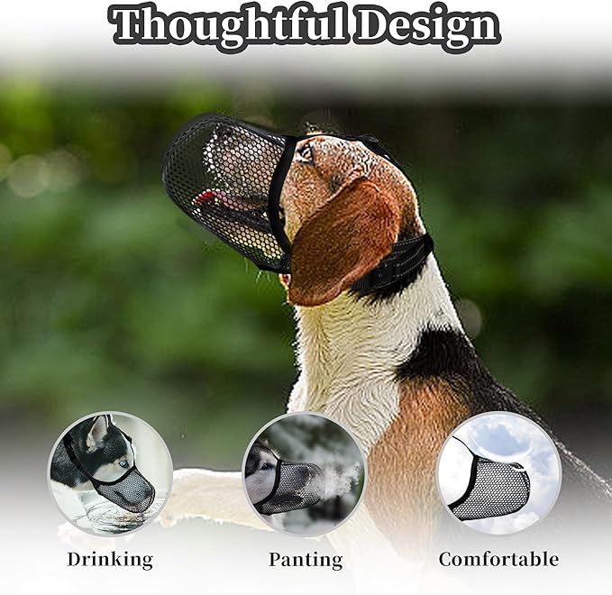 Dog Muzzle, Breathable Soft for Medium to Large Dogs to Anti & Prevent Barking Biting Chewing, Reflective & Adjustable Basket Muzzle with Air Mesh for Beagle Black L