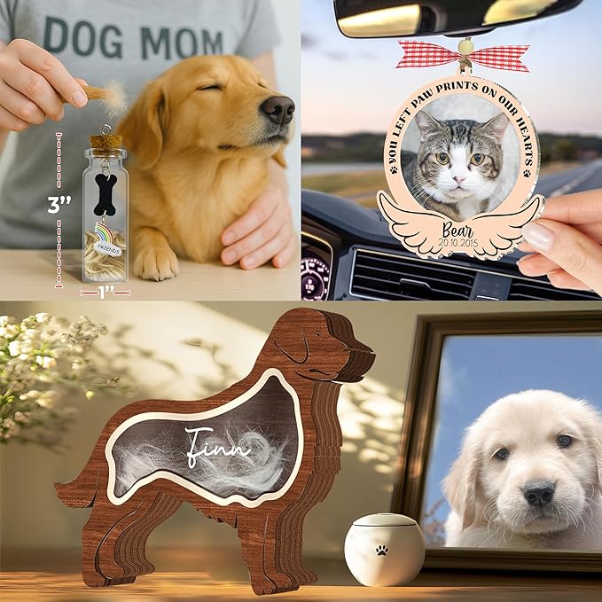 Personalized Dog Hair Keepsake Box Wooden Fur Gift Unique Dog Shape Standable Tabletop Art Decor Pet Memorial Idea Gift for Pet Parents Family Friend Storing Hair Teeth Ashes