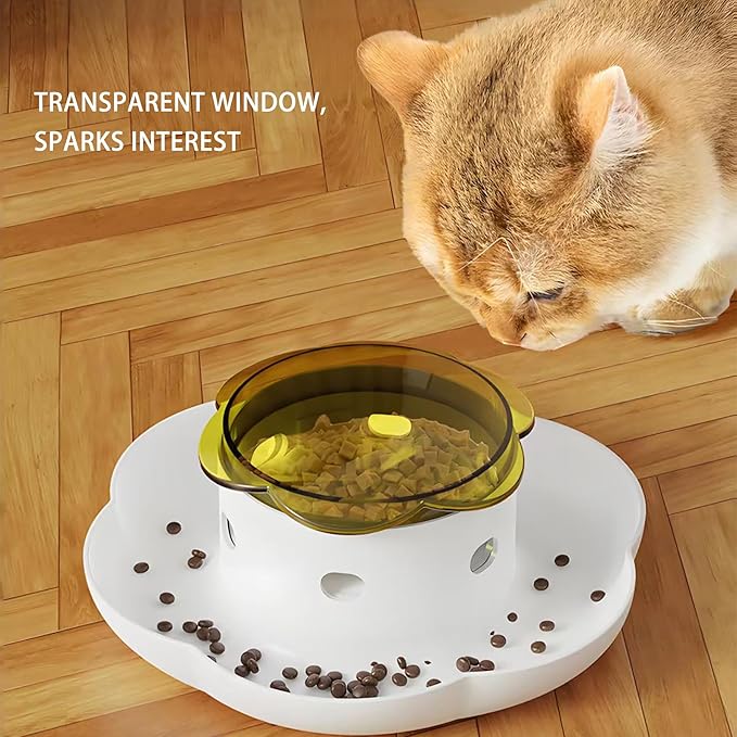 Interactive Pet Press-to-Feed Dispenser, White and Yellow, PET Material, 10.3 x 7.2 x 21.5 inches, Automatic Feeding Bowl with Stand, Indoor Dog Treat Feeder (Yellow)