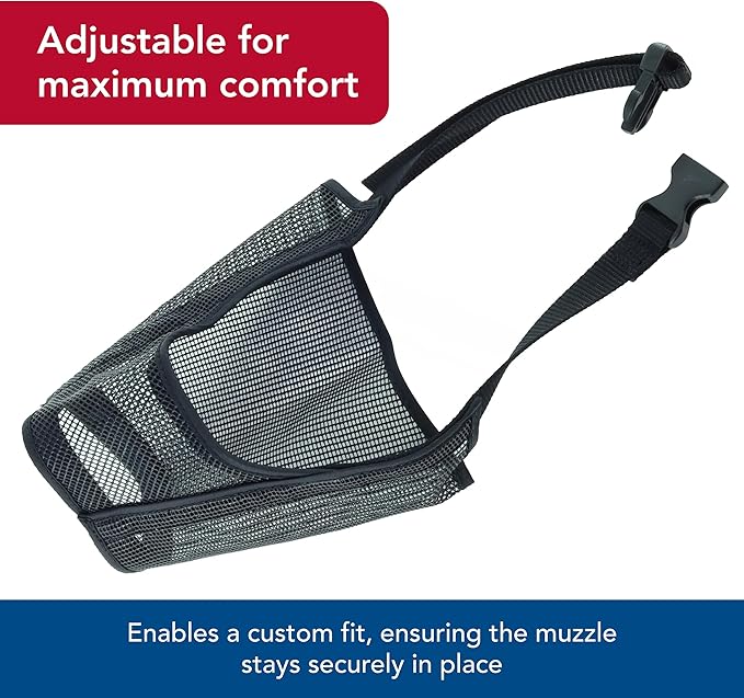 Coastal Pet Best Fit Adjustable Mesh Dog Muzzle - Soft Muzzle for Grooming Dogs with Open Front Design - Gentle, Durable Mesh for Temporary Muzzling - Black, 4"