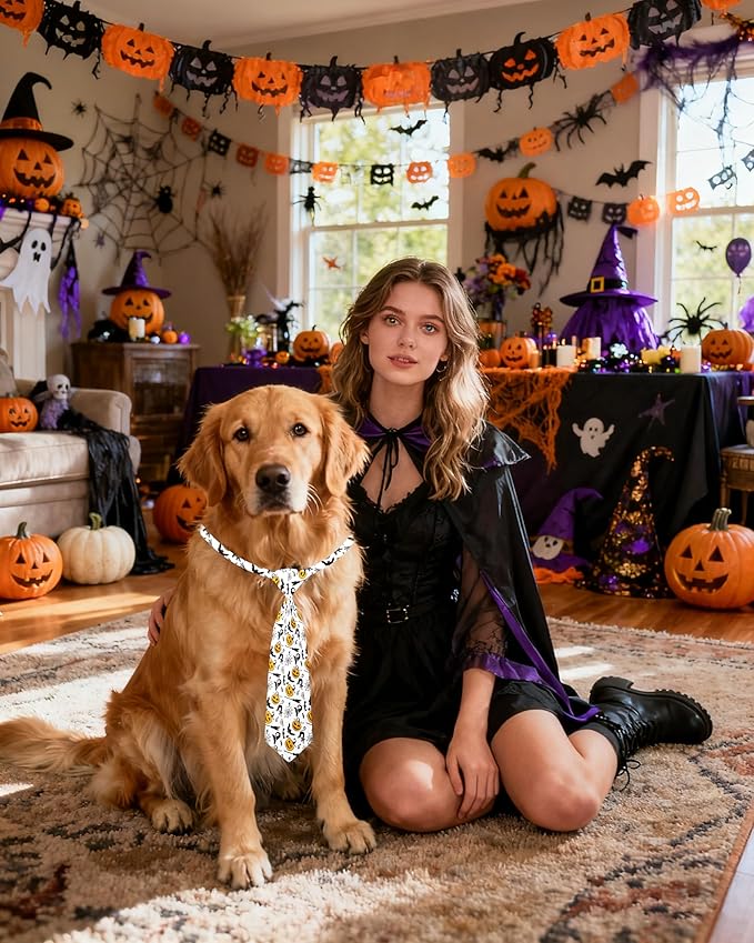 PET SHOW 10pcs Pack Halloween Big Dog Ties Neckties for Large Breed Dogs XL Adjustable Holiday Grooming Accessories Neck Ties Bowties Girl Boy Festival Costumes Photography Party Gift Favor