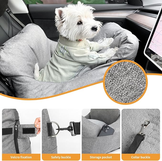 Brrnoo Dog Car Seat, Travel Safety Car Seat for Small Mid Dogs, Soft PP Cotton Detachable Washable Pet Booster Seat, Dog Carrier Bed