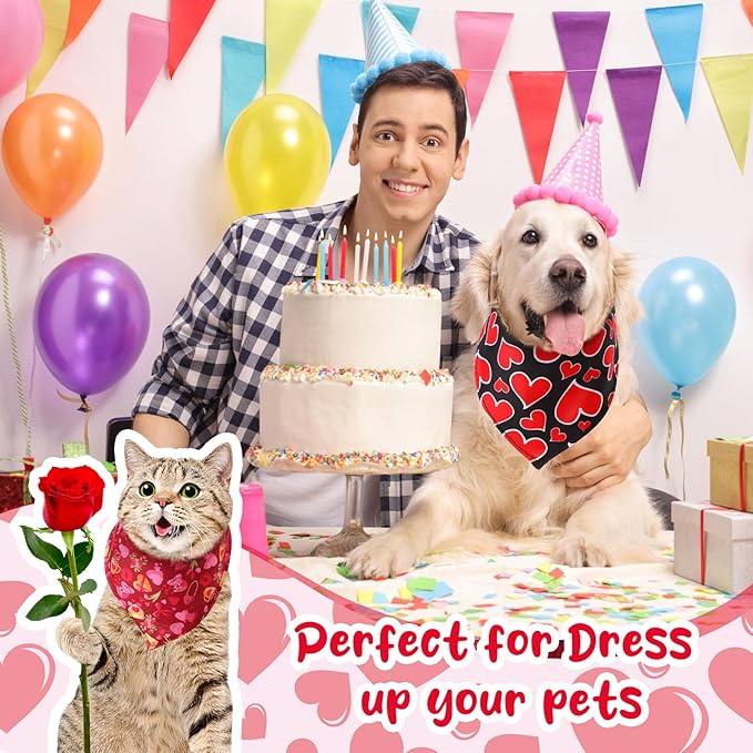 Reginary 72 Packs Valentine's Dog Bandanas Bulk Dog Heart Red Bandanas Valentine Pet Scarf Bibs Triangle Puppy Bibs Adjustable Puppy Scarf for Pet Costume Accessories