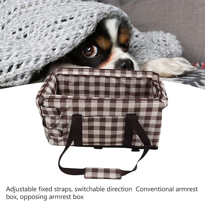 Dog Car Seat, Plaid Square Dog Car Seat, Soft Waterproof Dog Car Seat, Portable Stable Dog Armrest Booster Seat with Adjustable Pillow Pet Seat for Dogs and Cats