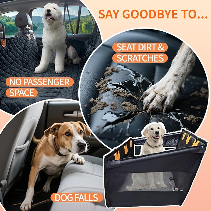 Dog Car Seat for Large Dogs & Medium Dogs Up to 110 lbs - Pet Backseat with Waterproof Cover, Adjustable Safety Belt, Breathable Mesh & Storage Pocket - Back Seat Extender for SUV, Sedan, Truck