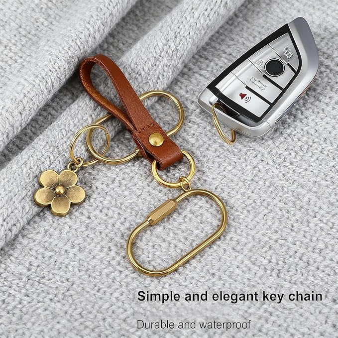 Delphinus 10 Pcs Brass Screw Lock Keychain, Premium Brass Keychain, Gold Key Ring Gold Carabiner Clip with Secure Locking Screw Design Bags Accessories Luggage Tags Pet Collar Clips