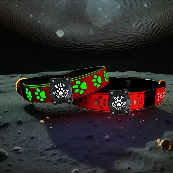 Subversive USB-C led Light up Dog Collar, Subversive 3D Cross Design Comfortable and Soft Material,Multicolored Lighting (PAW-RED, L(19.7-23.6"))