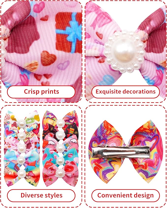 PET SHOW 20 Pack Valentines Dog Hair Bows with Alligator Clips for Small Medium Dogs Bowknot Hair Clips Cat Puppy Yorkshire Grooming Hair Accessories Rose Red Pink for Party Costumes