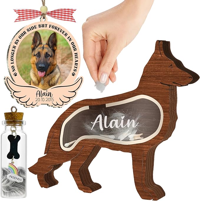 Personalized Dog Hair Keepsake Box Wooden Fur Gift Unique Dog Shape Standable Tabletop Art Decor Pet Memorial Idea Gift for Pet Parents Family Friend Storing Hair Teeth Ashes