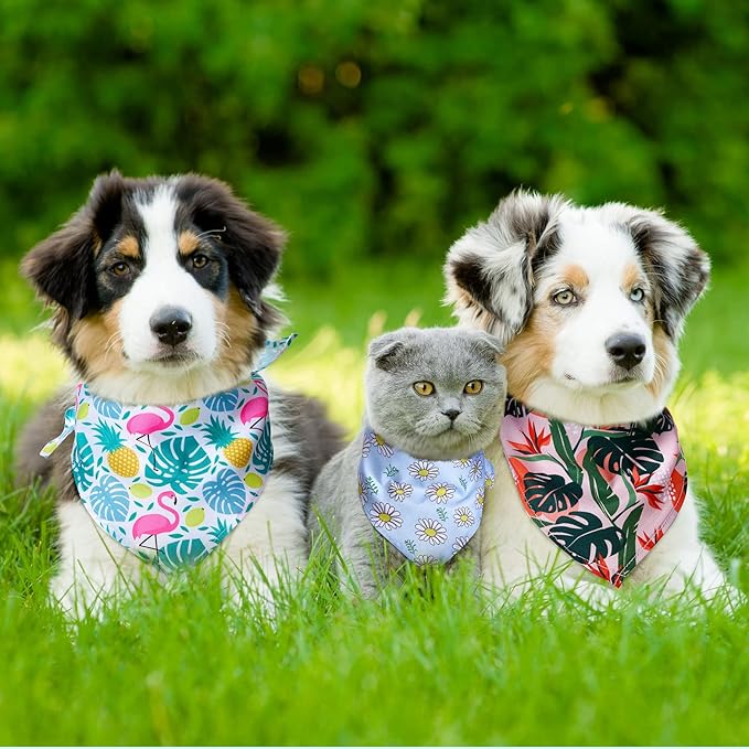Amylove 120 Pcs Dog Bandanas Bulk Holiday Triangle Dog Pack Puppy Kerchief Bandana Adjustable Pet Scarf for Pet Cat Costume Accessories Decor(Flower)