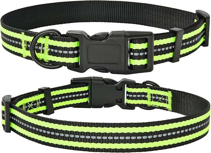 Mile High Life Reflective Dog Collar | Nylon Pet Collars wiith Buckle | Light Weight Puppy Collars | Lime Green Dog Collars for Small Dogs (Lime Green, S)