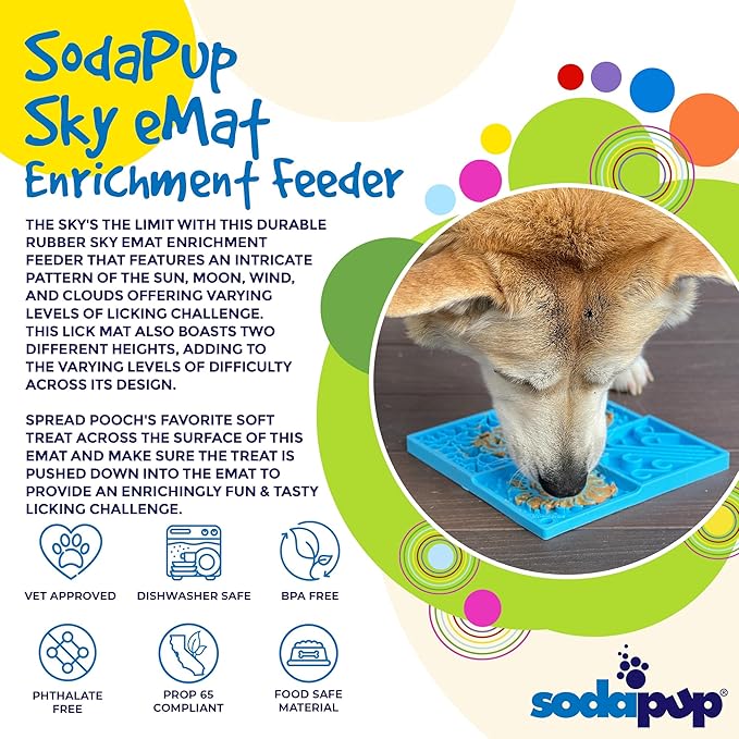 SodaPup Sky eMat – Durable Lick Mat Enrichment Feeder Made in USA from Non-Toxic, Pet-Safe, Food Safe Rubber for Mental Stimulation, Digestive Health, Avoid Overfeeding, Calming, More