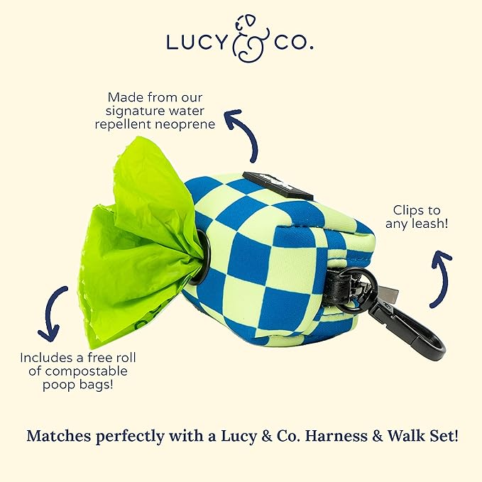 Lucy & Co. Have a Nice Day Everyday Dog Poop Bag Holder - Leak Proof Dispenser - Hygienic Pet Poop Pickup - Purple Checker