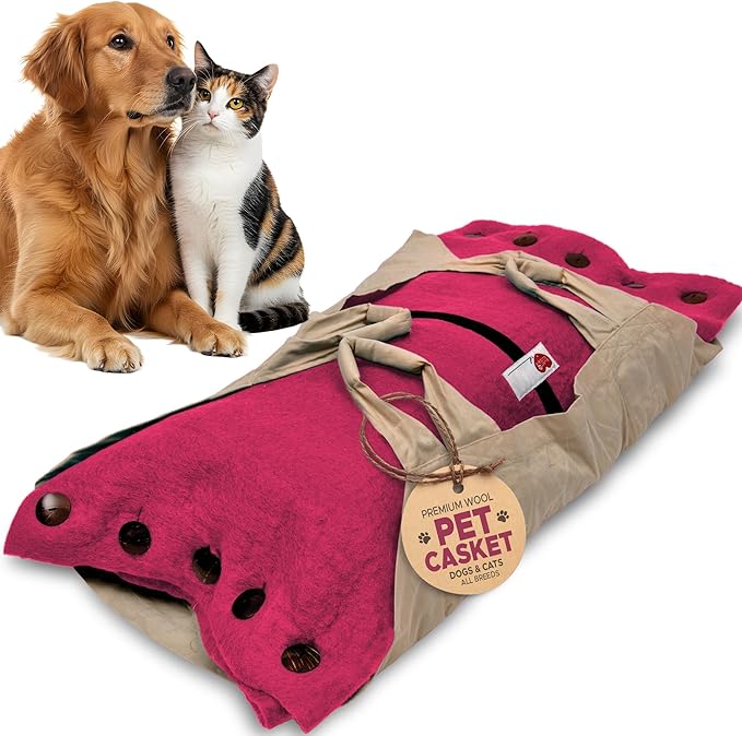Cocoon® - Eco-Friendly Pet Burial & Cremation Ceremony Kit (Premium Wool) - Casket for Dogs and Cats (Choose Size & Color) (Medium, Pink)