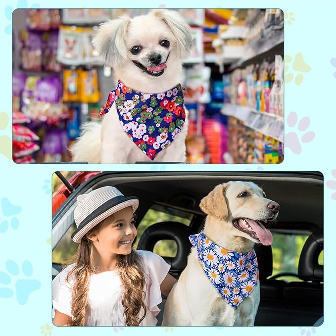 Amylove 120 Pcs Dog Bandanas Bulk Holiday Triangle Dog Pack Puppy Kerchief Bandana Adjustable Pet Scarf for Pet Cat Costume Accessories Decor(Flower)