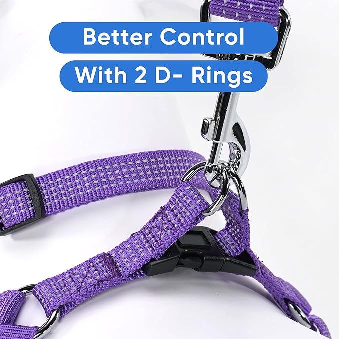 Pawtitas Reflective Step-in Dog Harness – Adjustable No-Pull Vest for Puppies to Seniors, Safe & Comfortable, M Purple