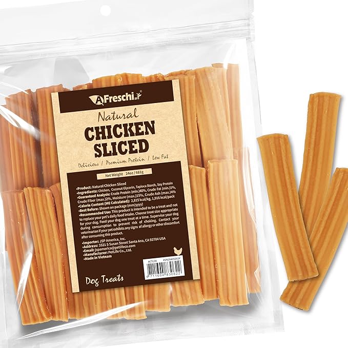 Afreschi Chicken Dog Treats, All Natural, Healthy & Easily Digestible, Grain-Free Puppy Chews, Low-Fat, Human Grade Training & Rewards Dog Snacks, Chicken Sliced, 24 oz Pack