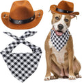 Yewong Pet Cowboy Costume Accessories - Dog Cat Pet Size Cowboy Hat and Bandana Scarf West Accessories for Puppy Kitten Party Festival and Daily Wearing Set of (Coffee Hat+Black Bib)