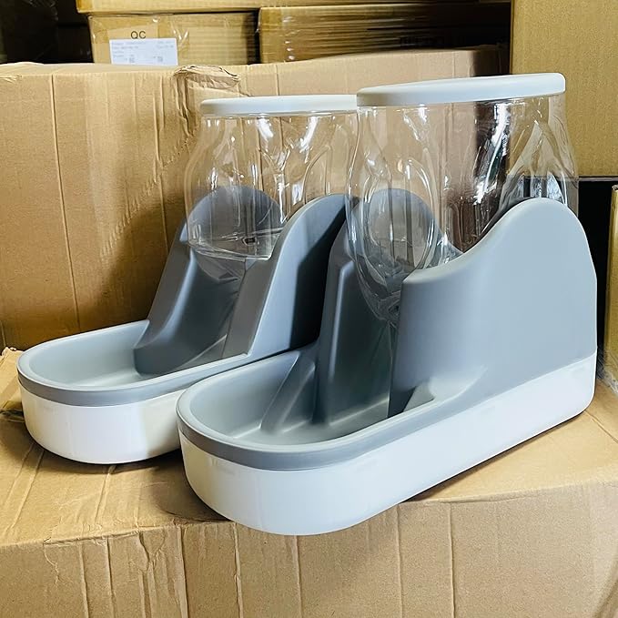 2 Pack Automatic Dog Cat Feeder and Water Dispenser Gravity Food Feeder (Grey)