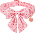 Valentine Dog Collar with Bow Tie, Medium Girl Dog, Cotton with Metal Buckle, Valentine's Day Gift, M, 13.5-22in, Pink Plaid