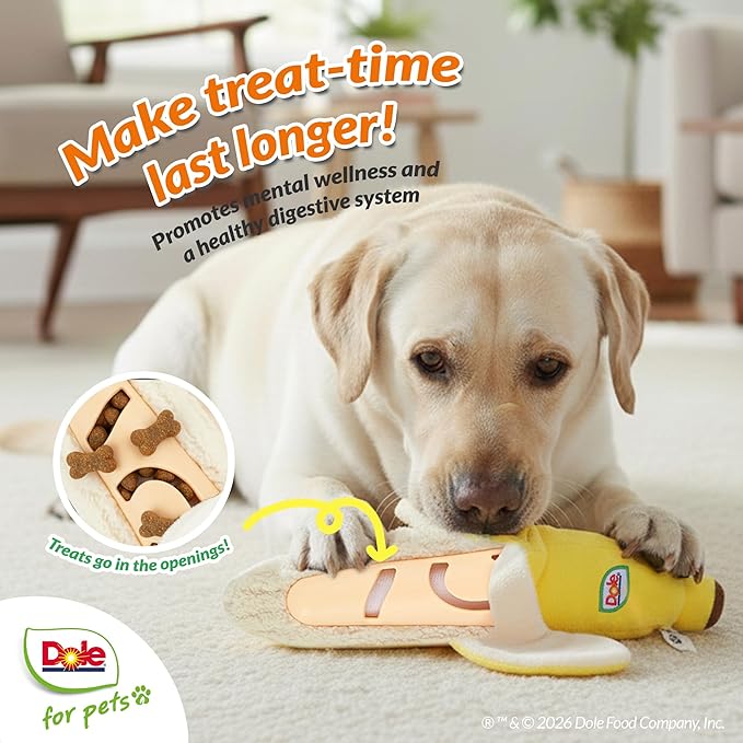 Dole for Pets® Dog Puzzle Toy with Squeaker, Banana Snuffle Dog Treat Toy for Small and Medium Dogs, Dog Enrichment Toys