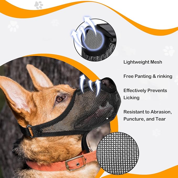 Durable Dog Muzzle for Small, Medium & Large Dogs，Soft & Breathable Air Mesh，Adjustable No-Bite Muzzle for Barking & Chewing，Open-Nose Design for Easy Breathing & Outdoor Comfort-Extra Large