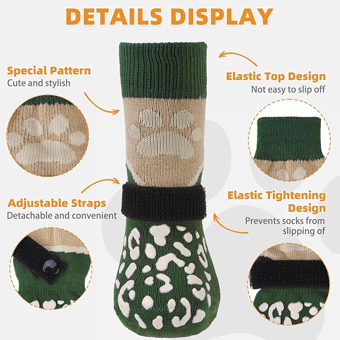 KOOLTAIL Dog Socks to Prevent Licking Paws for Hardwood Floors Anti Slip, Winter Warm Pet Boots&Paw Protector with Grippers, Double Sides Puppy Shoes Booties for Small Medium Large Senior Dogs
