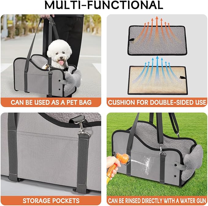 Center Console Dog Car Seat,Pet Puppy Car Seat,Middle Console Dog Armrest Booster Seat for Small Dogs(Gray)