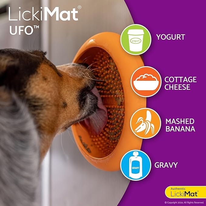 LickiMat UFO Purple - Perfect Bathing and Shower Ditractor. Natural Rubber LickiMat with Soother Nubs. runny Treats. Unique Food and Dribble Catcher Design. Suitable for All Flat Surfaces.