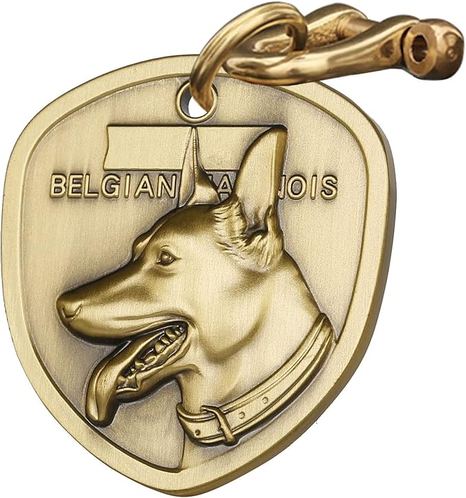 Vintage Pure Copper Personalized Dog Tags, Three-Dimensional Relief Pet Pattern, Custom Tags (A02-Belgian Malinois)