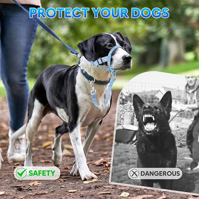 Dog Head Collar, Printed No-Pull Headcollar, Adjustable Dog Head Halter Gentle Lead with Safety Link, 3 Colors Muzzle Leash for Small Medium Large X-Large Dogs Easy Walks (XLarge, Flamingo)