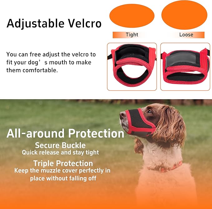 Dog Muzzle, Soft Breathable Muzzle for Small Medium Large Dogs, Air Mesh Nylon Muzzle Cover Prevent Biting Barking Chewing, Adjustable Drinkable Pet Muzzle 6 Sizes(Red,L)