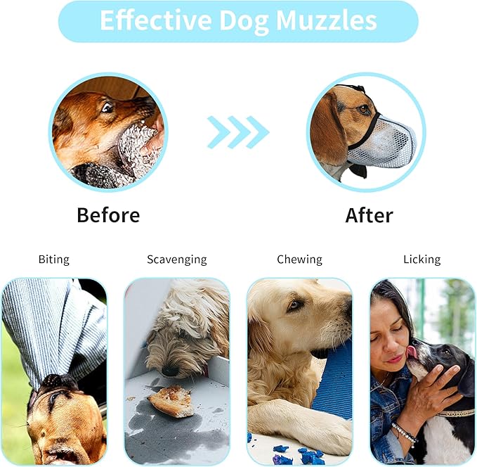 Dog Muzzle, Breathable Soft for Small Dogs to Anti & Prevent Barking Biting Chewing, Reflective & Adjustable Basket Muzzle with Air Mesh for Toy Poodles Blue S