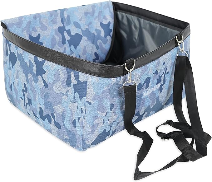 SUSSEXHOME Pets Water and Stain Proof Dog Car Seats for Small Dogs - 15.75 x 12.6 x 9.85 Inches Dog Booster Seat with Removable, Adjustable Fastening Straps - Blue-Patterned