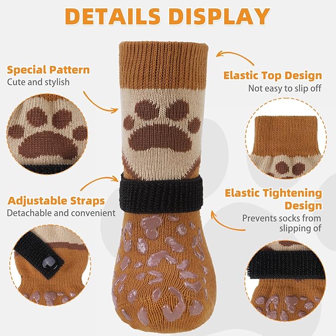 KOOLTAIL Dog Socks to Prevent Licking Paws for Hardwood Floors Anti Slip, Winter Warm Dogs Boots&Paw Protector with Grippers, Double Sides Pet Shoes Booties for Small Medium Large Senior