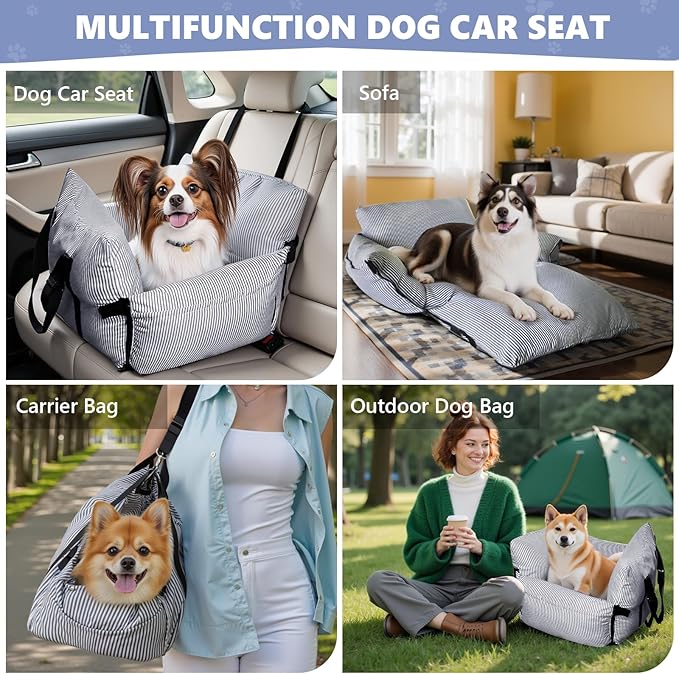 Dog Car Seat for Medium/Small Dogs,Pet Car Seat Travel Bed Detachable Washable Dog Booster Seats Under 30 lbs,Portable Cars Travel Carrier Bed with Storage Pockets and Dogs Safety Belt