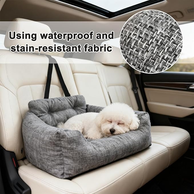 Dog Car Bed - Adjustable Foldable Safety Tether Cushions with Soft Padded Design, Dog Bed Car Seat for Travel Vehicles Summer Winter Trunk Interior Puppy Pet, Comfortable Secure Build