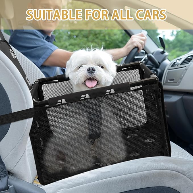 PetsHome Dog Car Seat Foldable Dog Car Booster Seat Waterproof Breathable Oxford Travel Bag for Small to Medium Dogs, Puppies, and Pets-Footprint Black-Upgrade