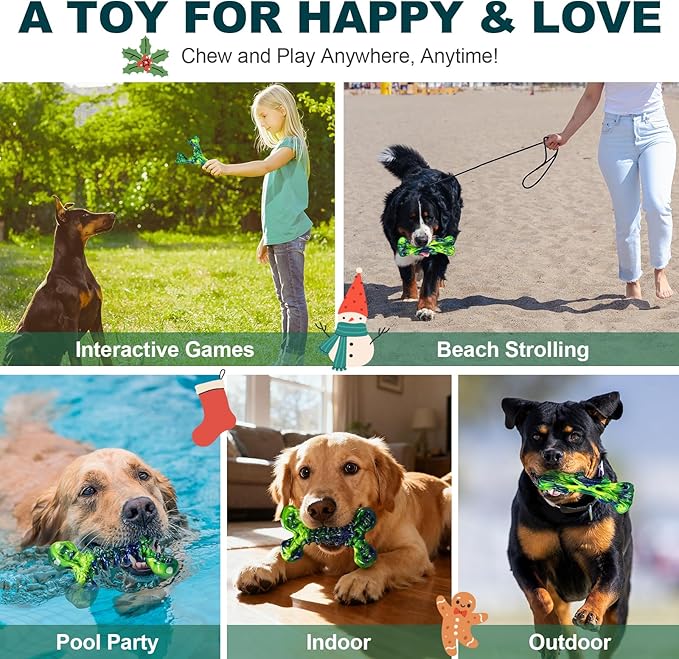 Indestructible Dog Chew Toys for Aggressive Chewers: 3-Pack Peanut Butter Flavored Tough Nylon Chew Bones for Medium & Large Dogs 25–80 lbs, Long-Lasting St. Patrick's Day Dog Gift (Green)