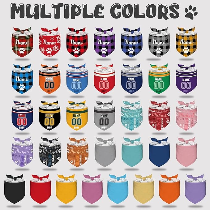 Custom Dog Bandana Personalized Dog Bandanas with Name Logo Customized Cat Neckwear Pet Scarf Triangle Bibs for Small Medium Large Dogs Cats Pets Icon