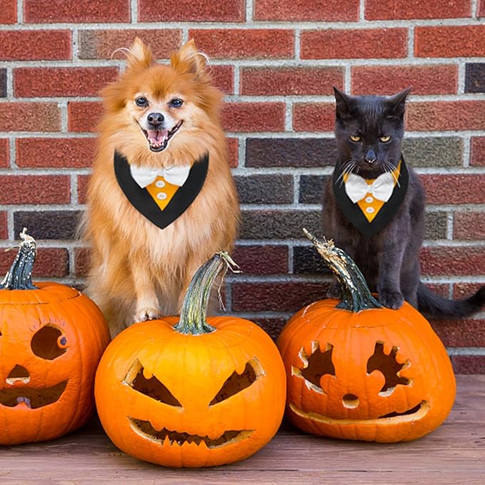 FUAMEY Dog Tuxedo Halloween for Small Dogs,Dog Formal Suit Dogs Attire Pet Bow Tie Puppy Party Costumes Cat Tux Outfits Pets Bandana Cosplay Adjustable Bowties Thanksgiving Halloween XS
