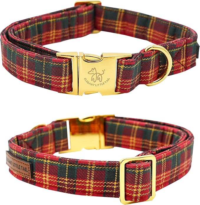 Elegant little tail Dog Collar, Christmas Red Plaid Pet Collar Cute Dog Collars Male or Female Pet Gift Adjustable Dog Collar for X-Small Dogs