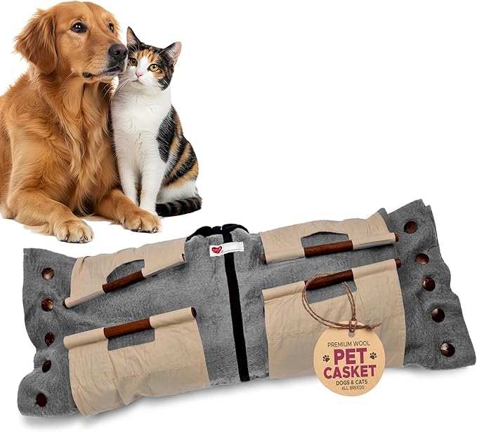 Cocoon® - Eco-Friendly Pet Burial & Cremation Ceremony Kit (Premium Wool) - Casket for Dogs and Cats (Choose Size & Color) (Large, Grey)