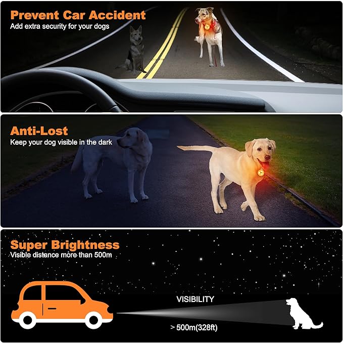 AHJ Dog Collar Light, 2 Pack Dog Safety Lights for Night Walking, USB-C Rechargeable Dog Light Clip-On LED for Kids' Backpacks, Dogs, Runners, Joggers, Cyclists, Camping & Hiking