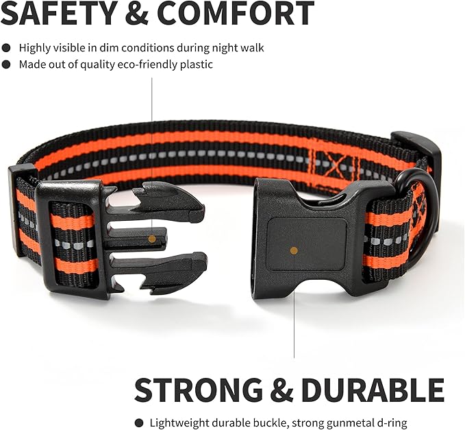 Mile High Life Reflective Dog Collar | Nylon Pet Collars wiith Buckle | Light Weight Puppy Collars | Orange Dog Collars for Medium Dogs (Orange, M)