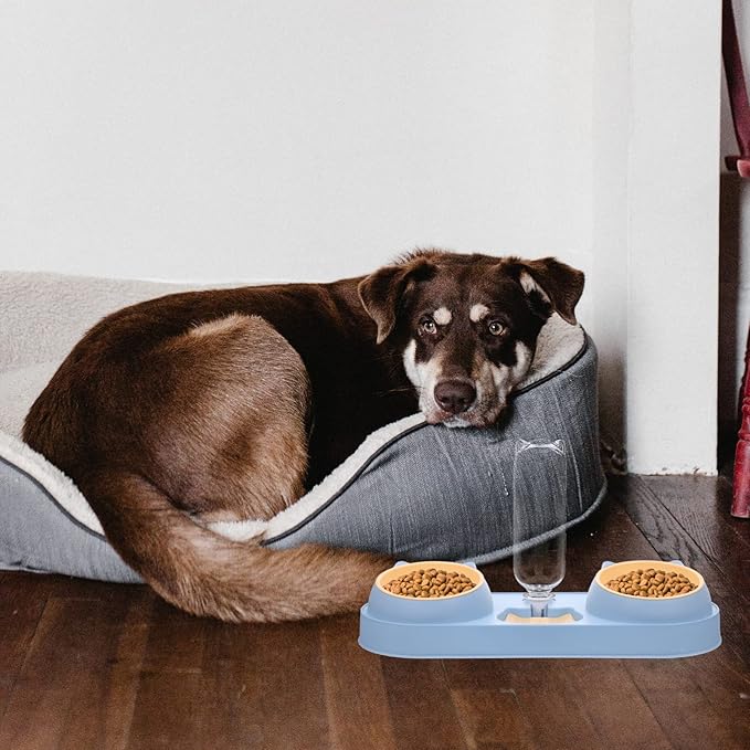 Mipcase Double-Bowl Automatic Pet Feeder Water Dispenser Plastic Dog and Cat Food Bowls for Convenient Feeding Lightweight Compact Design