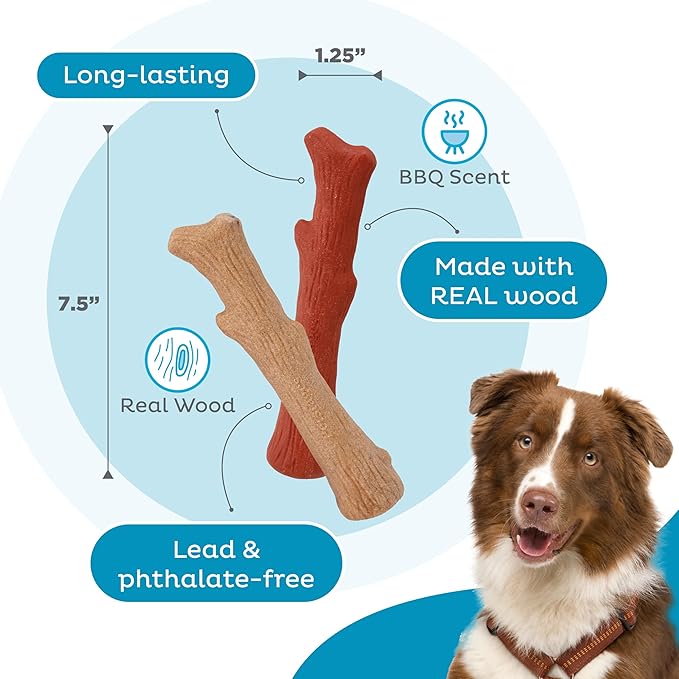 Outward Hound Dogwood Durable Dog Chew Toys, Real Wood & Mesquite, 2-Pack, Medium